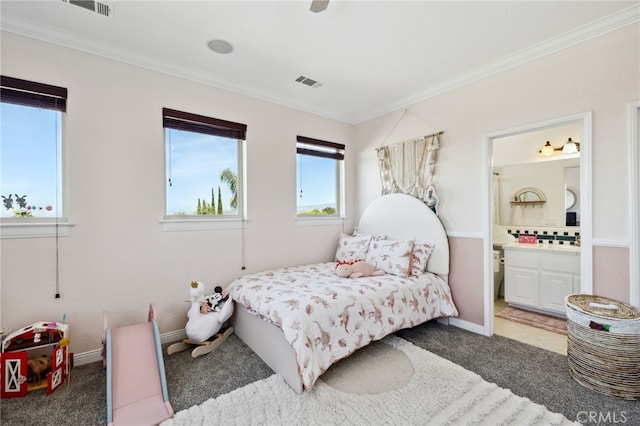 36472 County Line Rd, Yucaipa, CA 92399 - carpeted bedroom featuring crown molding and ensuite bath