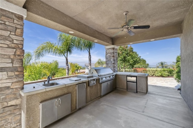 36472 County Line Rd, Yucaipa, CA 92399 - view of patio / terrace with exterior kitchen and a ceiling fan