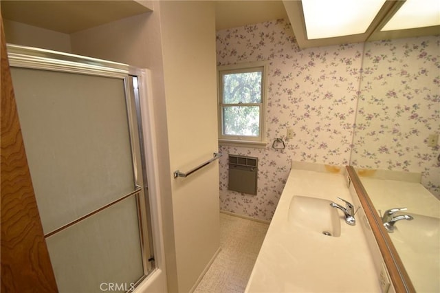 565 N Laurel Ave, Upland, CA 91786 - full bathroom featuring a shower with door, wallpapered walls, and vanity
