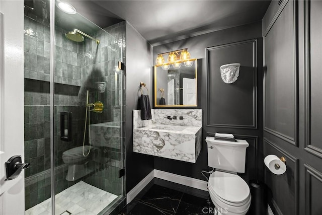 11900 Laughton Way, Porter Ranch, CA 91326 - full bathroom featuring marble look tile flooring and a stall shower