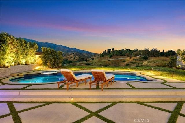 11900 Laughton Way, Porter Ranch, CA 91326 - outdoor pool featuring an in-ground hot tub, a patio, and a mountain view