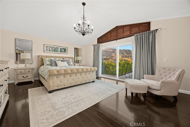 11900 Laughton Way, Porter Ranch, CA 91326 - bedroom with a chandelier, dark wood-style flooring, and lofted ceiling