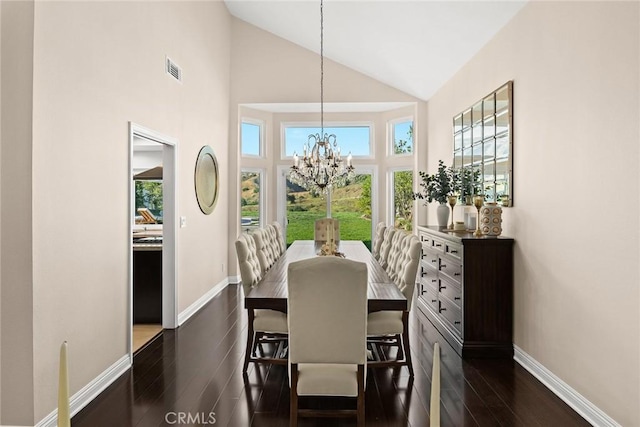 11900 Laughton Way, Porter Ranch, CA 91326 - dining room with dark wood finished floors, a chandelier, and high vaulted ceiling