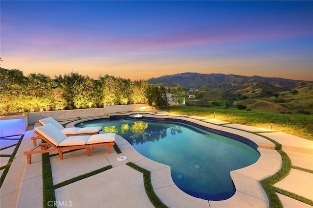 11900 Laughton Way, Porter Ranch, CA 91326 - view of pool with a patio, a mountain view, and a pool with connected hot tub