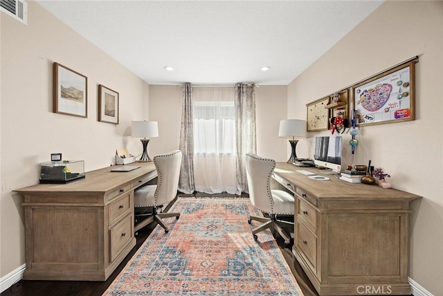 11900 Laughton Way, Porter Ranch, CA 91326 - office area featuring dark wood-style flooring and recessed lighting