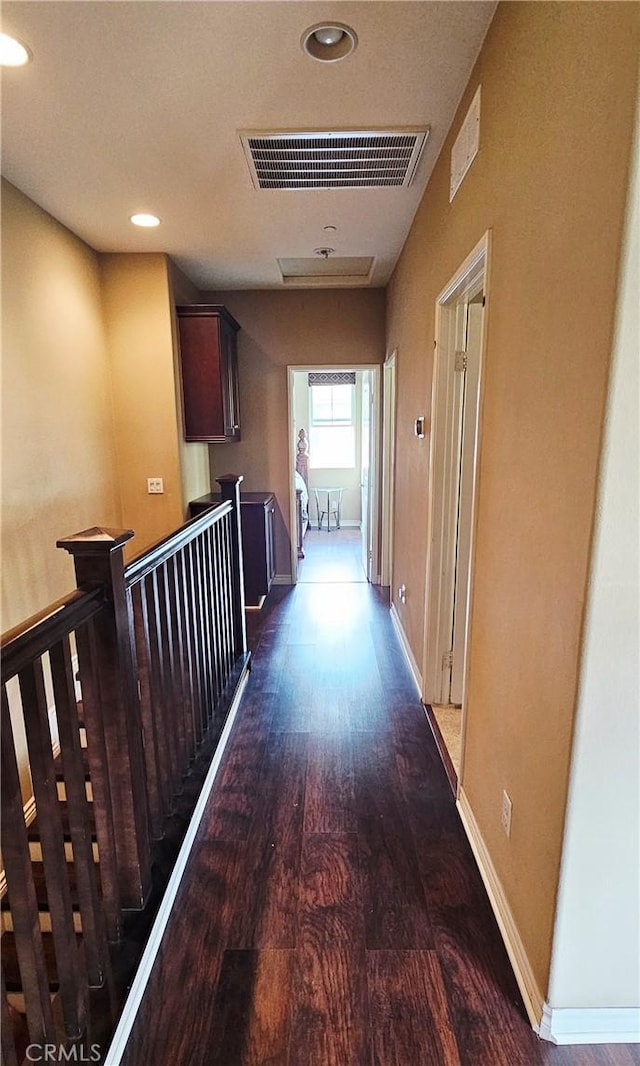 15048 Westin Ln, La Mirada, CA 90638 - corridor with wood finished floors, an upstairs landing, and recessed lighting