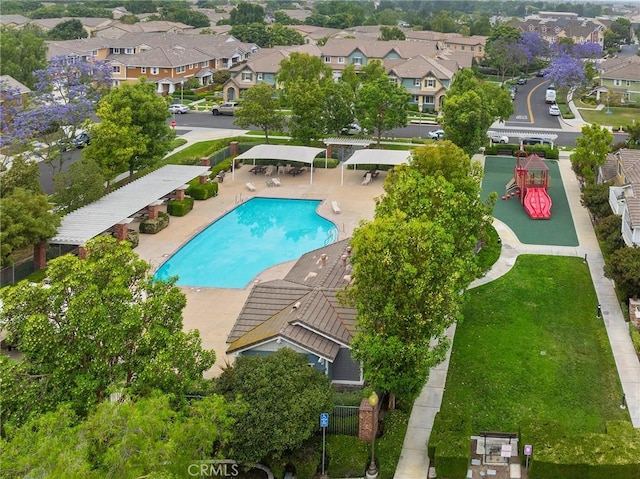 8015 Yeager St, Chino, CA 91708 - aerial view of residential area with a pool