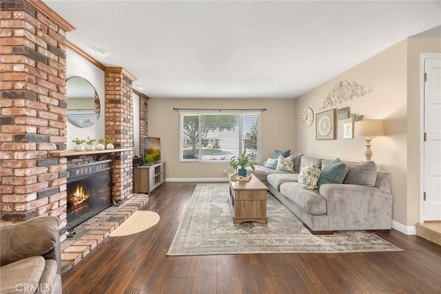 3112 N Hearthside St, Orange, CA 92865 - living room with a fireplace, a textured ceiling, and hardwood / wood-style flooring