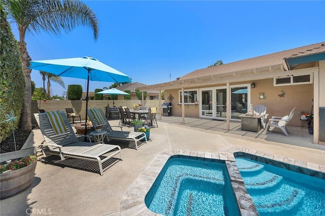 3112 N Hearthside St, Orange, CA 92865 - view of pool with outdoor dining area, a patio area, and a pool with connected hot tub