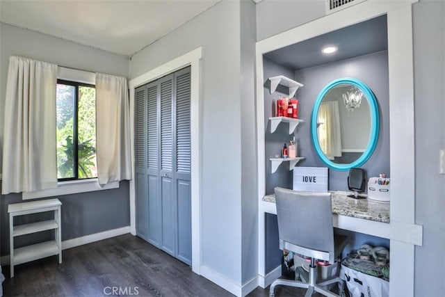 1853 E Renshaw St, Covina, CA 91724 - office featuring dark wood-style floors and built in study area