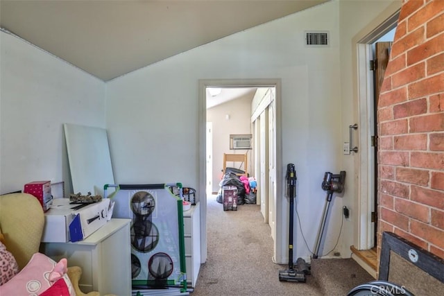 1853 E Renshaw St, Covina, CA 91724 - carpeted bedroom with lofted ceiling and an AC wall unit