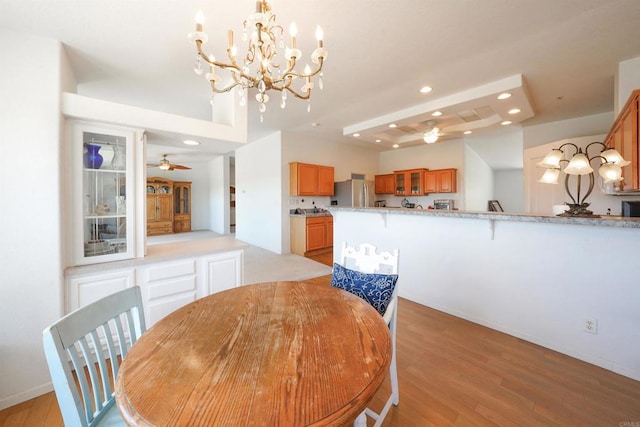 36748 Parrot Mountain Rd, Ranchita, CA 92066 - dining area featuring a ceiling fan, recessed lighting, light wood-style flooring, and a chandelier