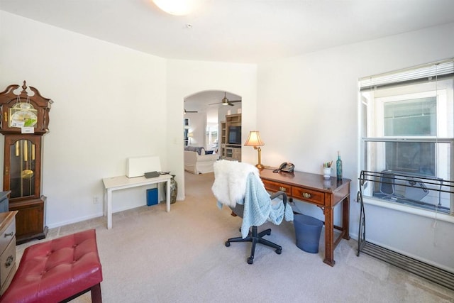 36748 Parrot Mountain Rd, Ranchita, CA 92066 - carpeted home office with arched walkways and ceiling fan