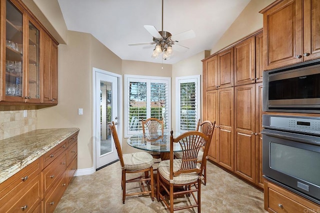 5073 Mycenae Way, Oceanside, CA 92056 - dining room featuring a ceiling fan and vaulted ceiling