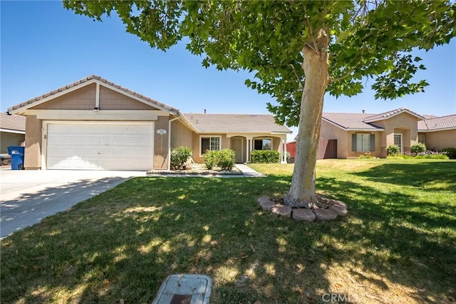 3309 Kaylyn St, Lancaster, CA 93535 - ranch-style house with a tile roof, a garage, concrete driveway, and a front yard