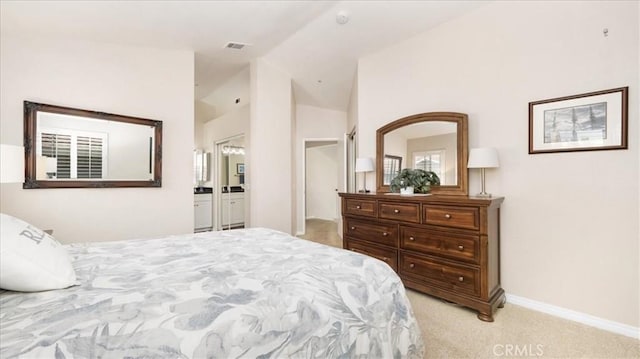 7192 Carano Pl, Rancho Cucamonga, CA 91701 - bedroom featuring lofted ceiling, light colored carpet, and connected bathroom