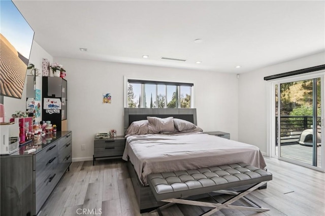 11911 Louise Ave, Granada Hills, CA 91344 - bedroom featuring access to outside, multiple windows, light wood-style floors, recessed lighting, and refrigerator