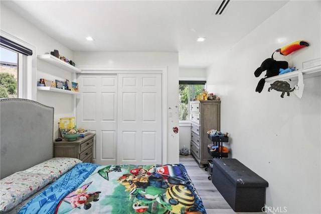 11911 Louise Ave, Granada Hills, CA 91344 - bedroom featuring light wood-style floors, a closet, and recessed lighting