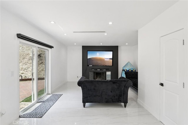 11911 Louise Ave, Granada Hills, CA 91344 - living area featuring light marble finish floors and recessed lighting