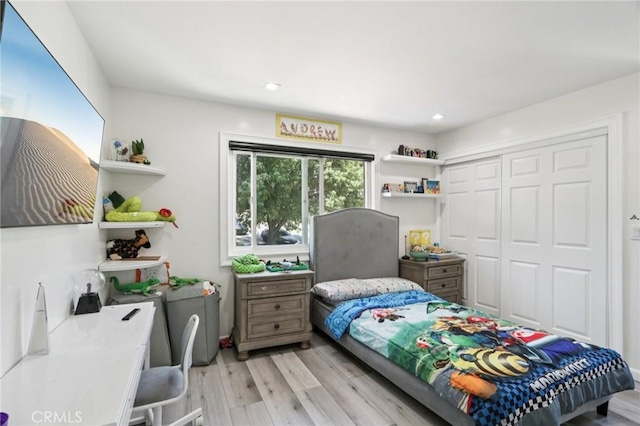 11911 Louise Ave, Granada Hills, CA 91344 - bedroom with light wood-style flooring, a closet, and recessed lighting