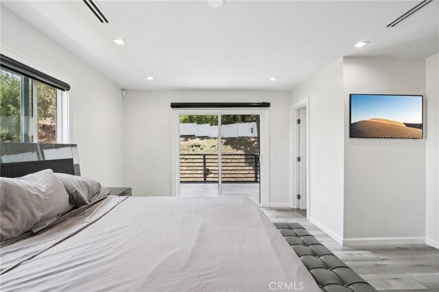 11911 Louise Ave, Granada Hills, CA 91344 - bedroom featuring multiple windows, access to outside, wood finished floors, and recessed lighting