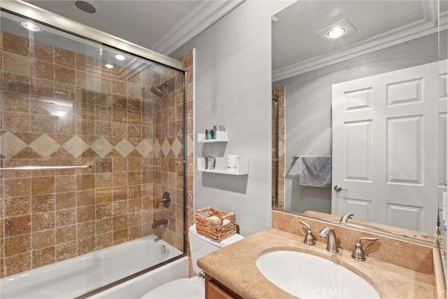 4211 Arch Dr Unit 201, Studio City, CA 91604 - full bathroom with ornamental molding, vanity, and enclosed tub / shower combo