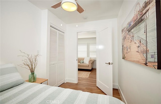 728 Euclid St, Santa Monica, CA 90402 - bedroom featuring a closet, wood finished floors, and ceiling fan