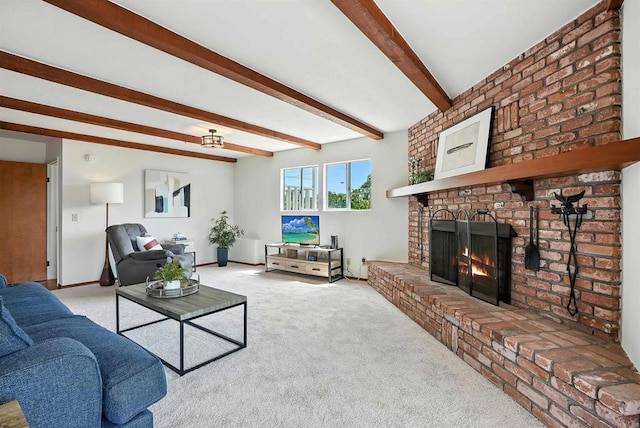 311 Corto, Solana Beach, CA 92075 - living room with a fireplace, carpet, and beam ceiling
