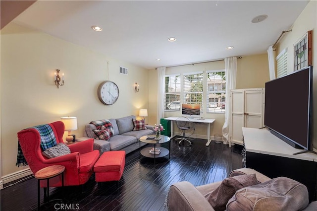 1759 Crebs Way, Upland, CA 91784 - living room featuring dark wood-style floors, recessed lighting, and an office area