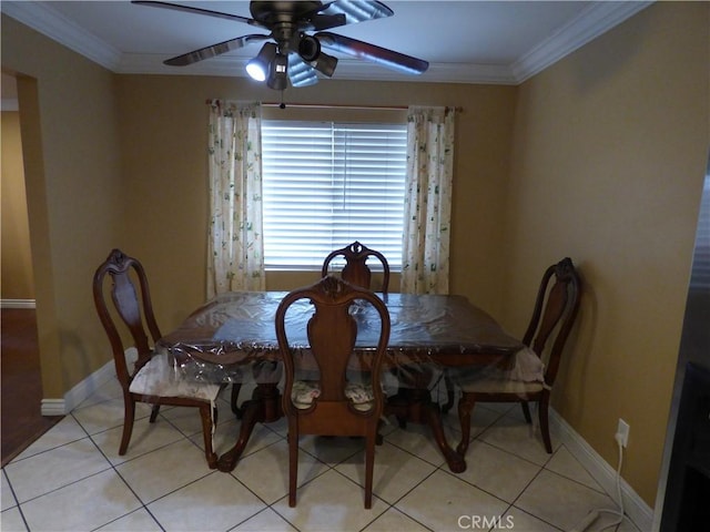 630 W Santa Cruz St, San Pedro, CA 90731 - dining area with ceiling fan, crown molding, and light tile patterned flooring