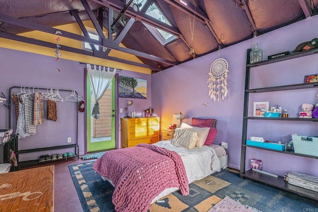 157 Beechtree Dr, Encinitas, CA 92024 - bedroom with vaulted ceiling, a skylight, and access to outside