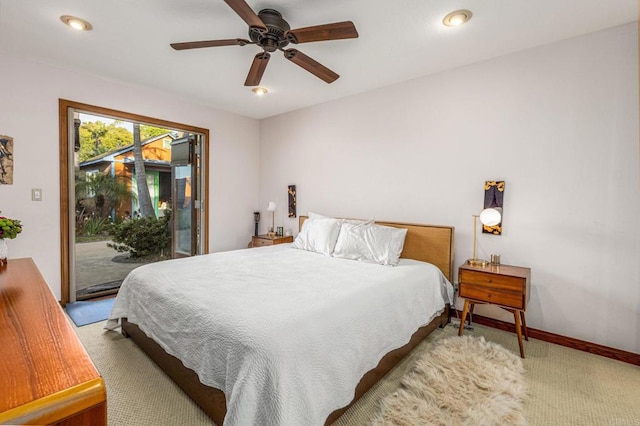 157 Beechtree Dr, Encinitas, CA 92024 - bedroom featuring access to exterior, carpet flooring, recessed lighting, and ceiling fan