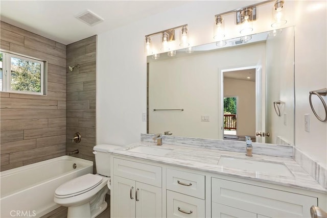 26182 Sky Ridge Dr, Twin Peaks, CA 92391 - full bath with plenty of natural light, double vanity, and shower / bathtub combination
