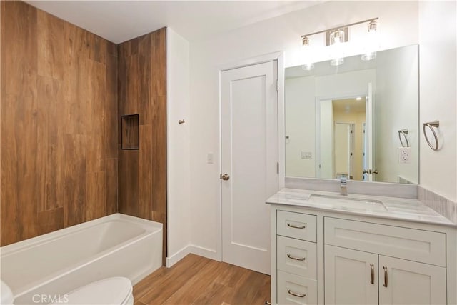 26182 Sky Ridge Dr, Twin Peaks, CA 92391 - bathroom featuring wood finished floors, vanity, and tub / shower combination