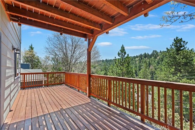 26182 Sky Ridge Dr, Twin Peaks, CA 92391 - wooden deck featuring a forest view