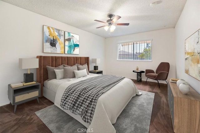 12976 Rhodes Pl, Chino, CA 91710 - bedroom featuring carpet, a textured ceiling, and a ceiling fan