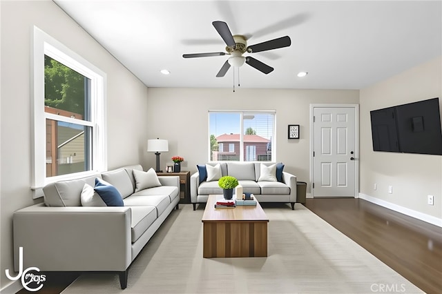 531 7th, Bakersfield, CA 93304 - living area featuring a ceiling fan, wood finished floors, and recessed lighting