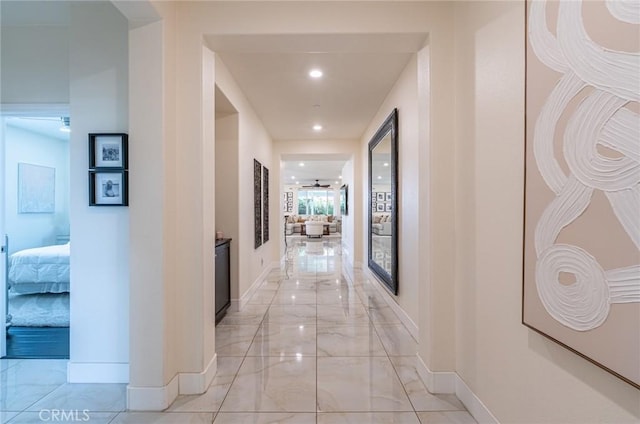 13211 Baxter Springs Dr, Rancho Cucamonga, CA 91739 - corridor with light marble finish floors and recessed lighting