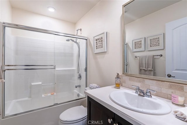 13211 Baxter Springs Dr, Rancho Cucamonga, CA 91739 - bathroom with vanity, tasteful backsplash, and bath / shower combo with glass door