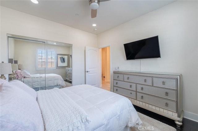 13211 Baxter Springs Dr, Rancho Cucamonga, CA 91739 - bedroom with a closet, ceiling fan, and recessed lighting
