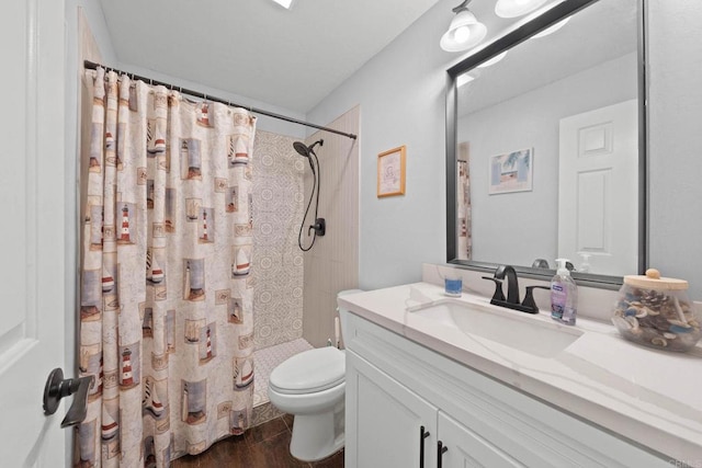 3676 Valley Rd, Bonita, CA 91902 - bathroom with vanity, curtained shower, and wood finished floors
