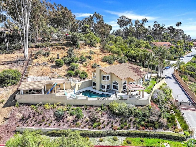3676 Valley Rd, Bonita, CA 91902 - view from above of property featuring a pool area and a tree filled landscape
