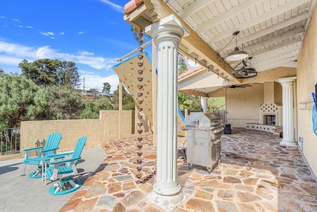 3676 Valley Rd, Bonita, CA 91902 - view of patio featuring a grill and a ceiling fan
