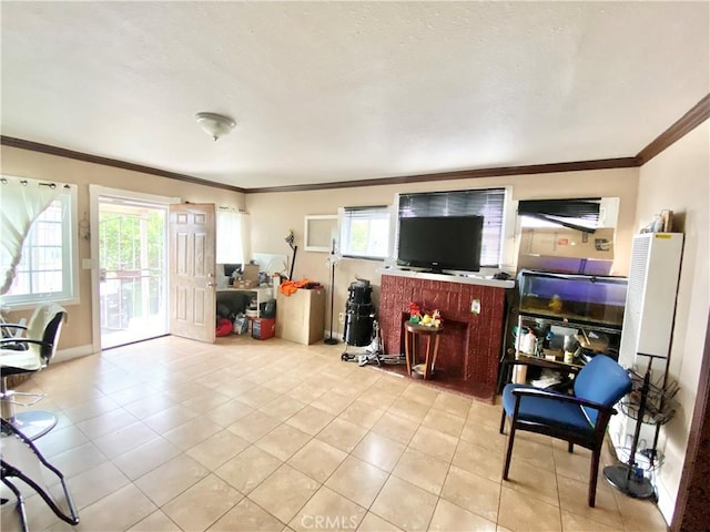 218 E 60th St, Los Angeles, CA 90003 - tiled living area featuring ornamental molding