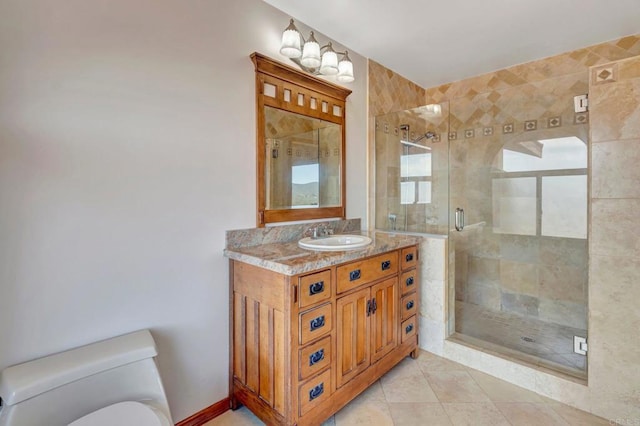 2702 Country Club Dr, Escondido, CA 92029 - full bathroom featuring vanity, a stall shower, and tile patterned floors