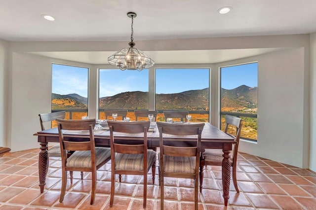 2702 Country Club Dr, Escondido, CA 92029 - dining space featuring a mountain view, a chandelier, and recessed lighting