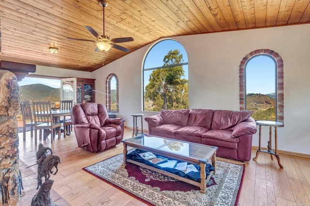 2702 Country Club Dr, Escondido, CA 92029 - living area with wood ceiling, ceiling fan, lofted ceiling, and wood-type flooring
