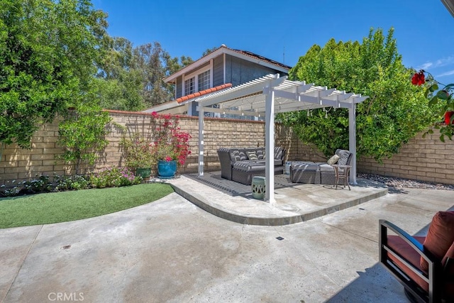 27817 Wakefield Rd, Castaic, CA 91384 - fenced backyard featuring an outdoor living space, a pergola, and a patio area