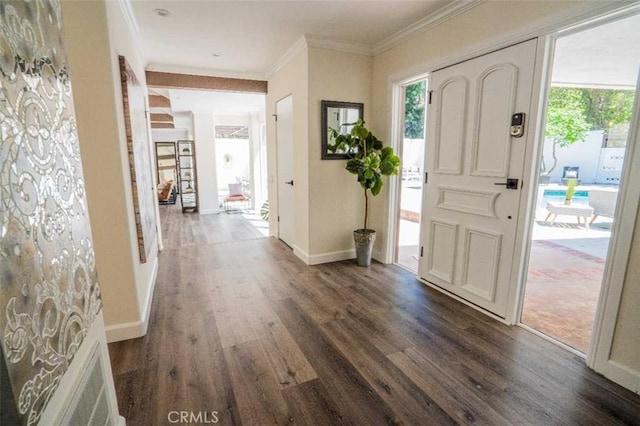 3183 N Laurel Canyon Blvd, Studio City, CA 91604 - entrance foyer with dark wood-style floors and ornamental molding