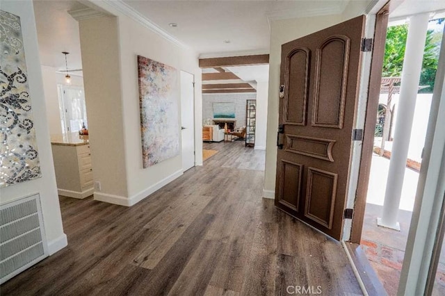 3183 N Laurel Canyon Blvd, Studio City, CA 91604 - entryway featuring dark wood-type flooring and ornamental molding